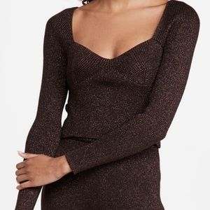 Staud brown structured sparkle sweater square neck
